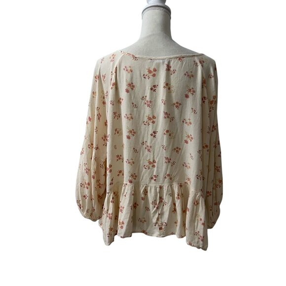 AEO Feminine Floral Cottage Boho Peplum Puff Sleeve Peasant Blouse XL - Picture 4 of 10